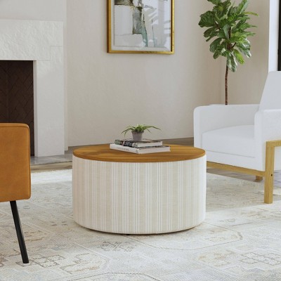 Wood Top Storage Ottoman - HomePop