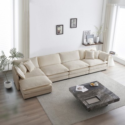 GDFStudio Hope Modern 146.5" Chenille 4-Seat Sectional Sofa with Pillows