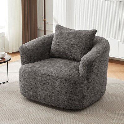 Sapphtopaz 360° Swivel Accent Chair with Pillow Boucle Upholstered Barrel Chair with Armrests Comfy Sofa Reading Chair for Living Room, Bedroom