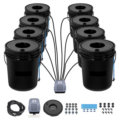 VEVOR DWC Hydroponic System, 5 Gallon 8 Buckets, Deep Water Culture Growing Bucket, Hydroponics Grow Kit with Pump, Black