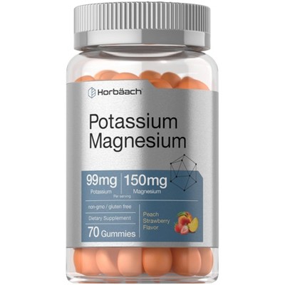 Horbäach Potassium Magnesium Supplement Gummies | Peach Strawberry Flavor | 70 Count