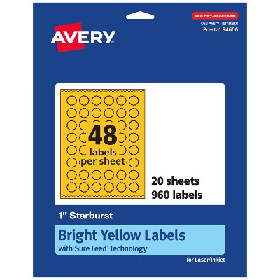 Avery Bright Yellow Paper Labels, 1" Starburst