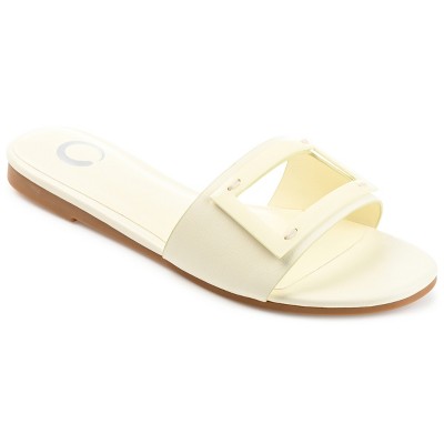 Journee Collection Womens Clair Tru Comfort Foam Slide Low Block Heel Sandals White 9