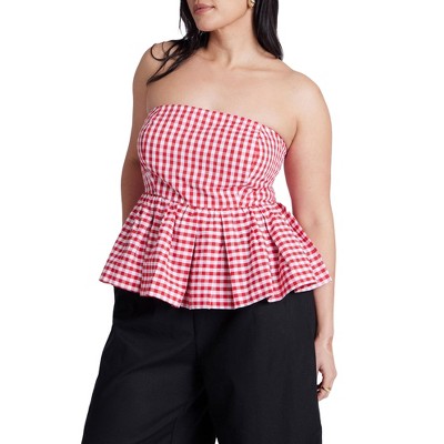 ELOQUII Gingham Peplum Top