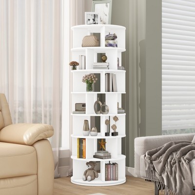 KTMBDW Rotating Bookshelf, Small Corner Bookshelf for Small Space, 360 Display 7 Tier Floor Standing Bookcase Storage Rack for Bedroom, Living Room