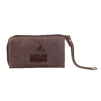 Evergreen NFL Cleveland Browns Brown Leather Women's Wristlet Wallet Officially Licensed with Gift Box