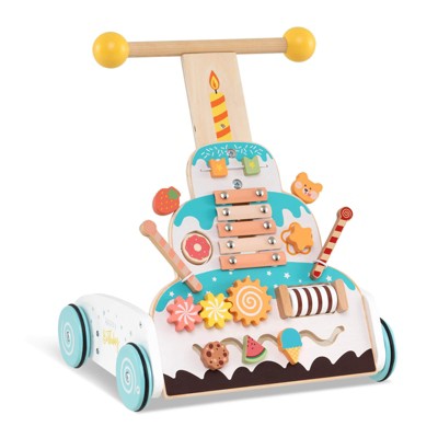 Infans Wooden Baby Walker Ice Cream Cart Toy with Sweet Accessories & Smooth Wheels