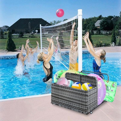 Outdoor Pool Toy Organizer, Waterproof PE Pool Float Storage, Rattan Poolside Storage Basket for Lifebuoy, Life Vests, Beach Balls
