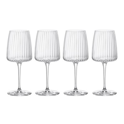 Bormioli Rocco Exclusiva Chardonnay Glasses, Set of 4 - 12.5 Oz. Ribbed Star Glass Stemware with XLT Treatment - Dishwasher Safe
