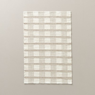 Rib Stripe Plaid Handmade Woven Area Rug Tan/Cream/Khaki - Hearth & Hand™ with Magnolia