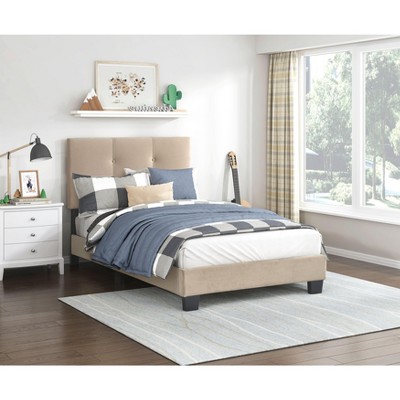 NicBex Upholstered Platform Bed Frame with Adjustable Height Headboard,Velvet Button Tufted Headboard,No Box Spring Needed,Easy Assembly,Gray/Brown