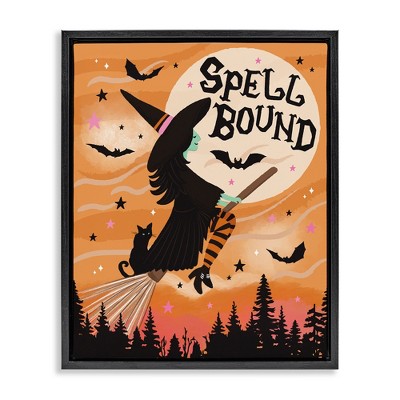 Stupell Industries Spell Bound Witch Flying Moonlit Sky Floating Frame Canvas Art