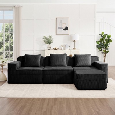 VASIP Modular Boneless Cloud Sectional Sofa  3-Seat with Deep Seat and Pillows,Modern Corduroy Fabric for Living Room,Camel