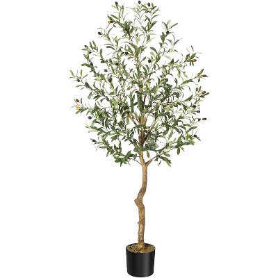 Artificial Olive Tree 4ft Tall Faux Potted Olive Silk Plant, Fake Olive Branches and Fruits Artificial Tree for Office House Living Room Home Decor