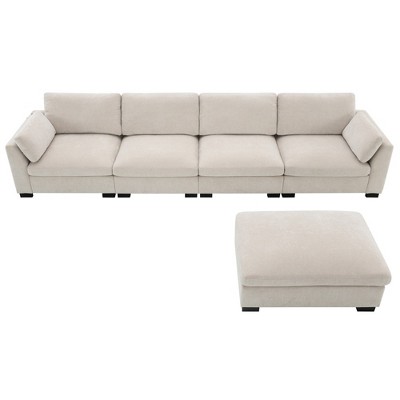 130" Modular Sectional Sofa L-Shape Folding Table Dual-Port Charging Side Storage Ottoman Chenille Foam 5 Seat Living Room