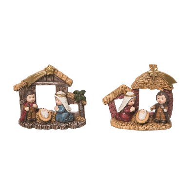 Transpac Christmas Nativity Tabletop Figurines Set of 2 Polyresin Decorations 3.5H Inches Holiday Winter Decor