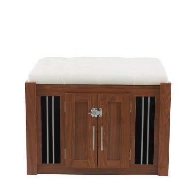 Akoasm 30.25 in. W Luxury Wooden 2 in 1 Dog Crate with Soft Padded Seat For Bedroom and Living Room-Brown