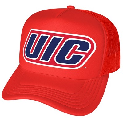 Gender Neutral Official University of Illinois Chicago Primary Logo Foam Snapback Trucker Hat - for Men and Women Red Red One Size