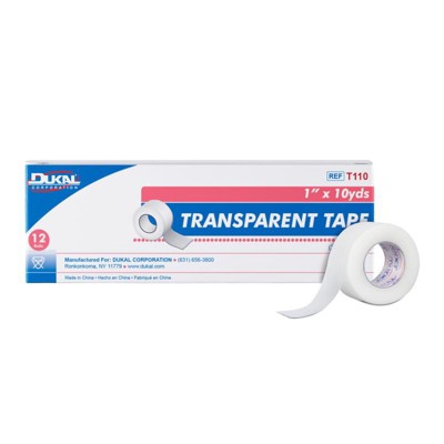 Dukal Transparent Tape Roll 1" x 10 Yd, 12 Ct