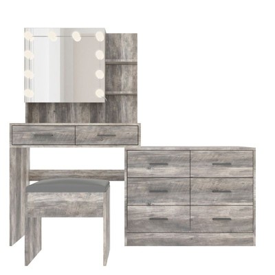 Gray Large Makeup Vanity with Lights