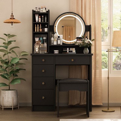Famapy Makeup Vanity Table Set with Stool and Mirror LED Light Dressr Dressing