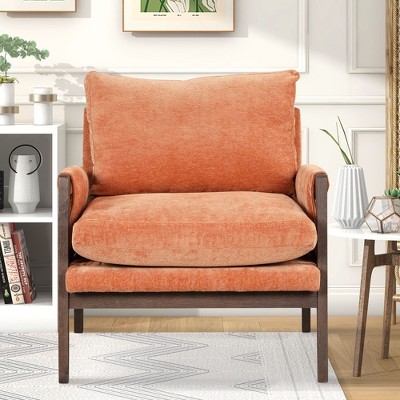Okak Mid-Century Modern Velvet Accent Chair,Plush Armchair with Solid Rubber Wood Frame for Living Room,Bedroom,Office