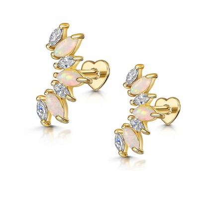 Created Opal Flat Back Earrings for Cartilage Helix Tragus Lobe 16 Gauge Gold over Sterling Silver Studs Set by Ginger Lyne
