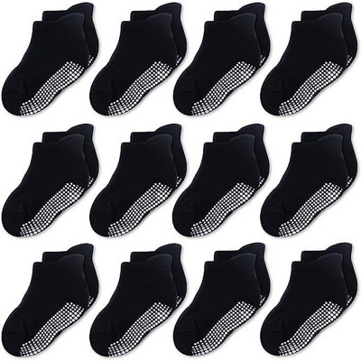 Cozyway CozyWay Non-Slip Ankle Style Socks with Grippers, 12 Pack for Baby Boys and Girls, Solid Black, 3-5 Years, Unisex
