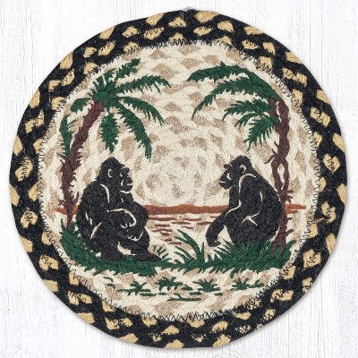 Earth Rugs Gorilla Silhouettes Printed Round Jute Trivet – 10" Wildlife-Inspired Heat-Resistant Eco-Friendly Braided Table Accent