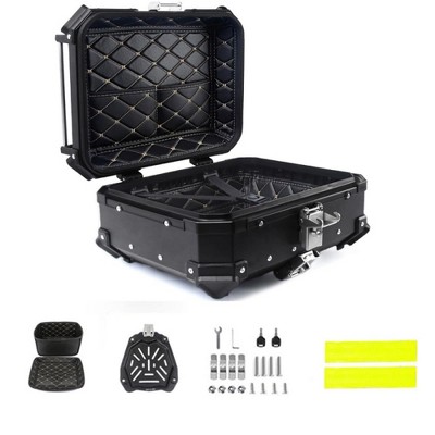 28L Motorcycle Top Case, Aluminum Motorcycle Tail Box with Security Lock & Reflective Stickers,  Motorcycle Storage Carrier Case for Travel Riding