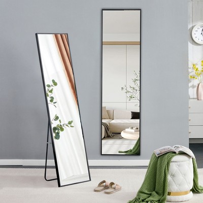 Lomsoe Aluminum alloy metal frame wall-mounted full-length mirror, Bathroom vanity mirror, bedroom porch, decorative mirror black 65 * 22.8"