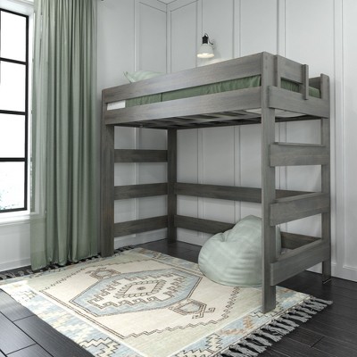 Max & Lily Solid Wood Modern Farmhouse High Loft Bed, Twin Bed Frame For Kids