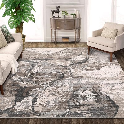 Machine Washable Runner Rug, Modern Abstract Hallway Carpet, Non-Slip Foldable Low Pile Floor Mat for Bedroom Kitchen