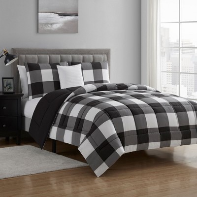4 Piece Buffalo Plaid Design Reversible to Solid Color with 2 Shams & Throw Pillow by Sweet Home Collection®