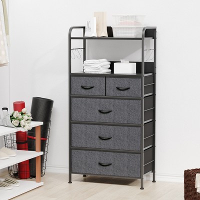 Garvee 5 Drawers Dresser for Bedroom - Fabric Storage Tower with Wood Top, Sturdy Steel Frame, Easy Pull Handle Dressers