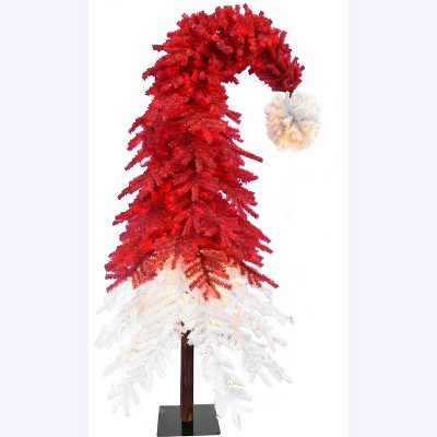 Perfect Holiday 9ft Bendable Two Tone Red White Christmas Tree with Detachable Hanging Aspen Fir Ball