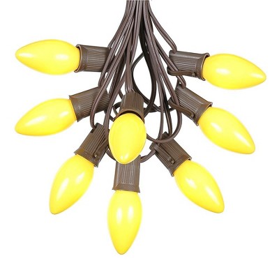 Novelty Lights 100 Feet C9 Christmas String Light Set, Ceramic Vintage Holiday Hanging Light Set, Brown Wire