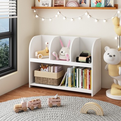 SEVOBAL Decorative Bookshelf Kids Bookcase With 4 Compartments, Storage Book Shelf, Toy Organizer For Children's Room, White, 31.5"*11.81"*23.26"