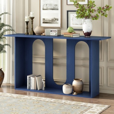 Modern Curved Design Console Tables Blue with Open Shelf, Stylish Console Tables for Entryway or Living Room Accent Storage Display-The Pop Home