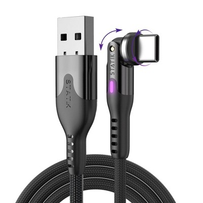 STATIK PowerPivot 360-degree Nylon Braided USB-A to USB-C Charging Cable - Black