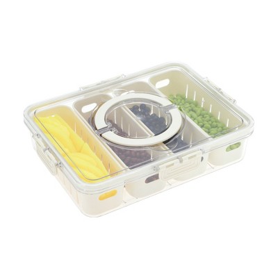 Unique Bargains Rectangle Drain Food Storage Containers 4 Compartment White Transparent 1 Set