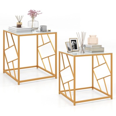 Costway 19.5'' Side Table Square Bedside Sofa Accent Coffee Table with Tempered Glass Top