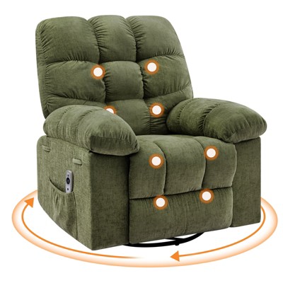 Massage Rocking Recliner Chair with Heat & 360° Swivel,Oversized Vibrating Recliner w/Side Pocket for Living Room, Bedroom