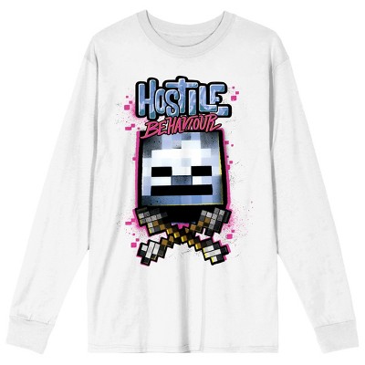 Minecraft Hostile Behavior Crew Neck Long Sleeve Women's White Tee