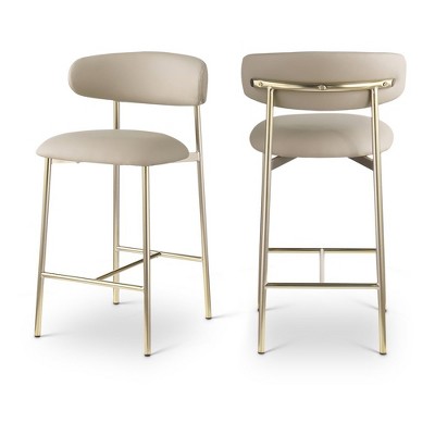 Meridian Furniture,Lupita Taupe Vegan Leather Counter Stool, Set of 2
