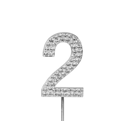 O'Creme Rhinestone Silver-Colored Number-2 Cake Topper 1-1/2 Inch