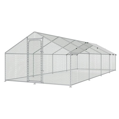 XBRIGH Large Metal Chicken Coop Walk-in Poultry Cage Chicken Run Pen Duck House with Waterproof and Anti-Ultraviolet for Outdoor Farm Use Spire Roof