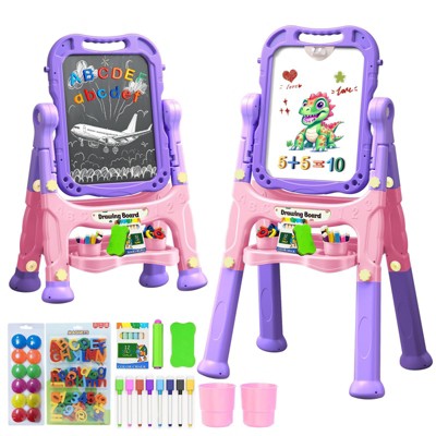 Aoibox Adjustable Double Sided Magnetic Drawing Art Easel for Kids with Letters Numbers Creative Learning Board Purple