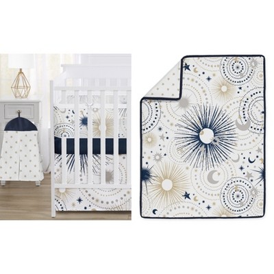 Sweet Jojo Designs Gender Neutral Unisex Crib Bedding + BreathableBaby Breathable Mesh Liner Baby Nursery Celestial Blue Gold and Grey 6pc