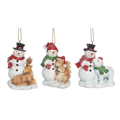 Transpac Resin Snowman and Critter Ornament Set of 3 for Christmas Home Decorations and Tree Ornaments